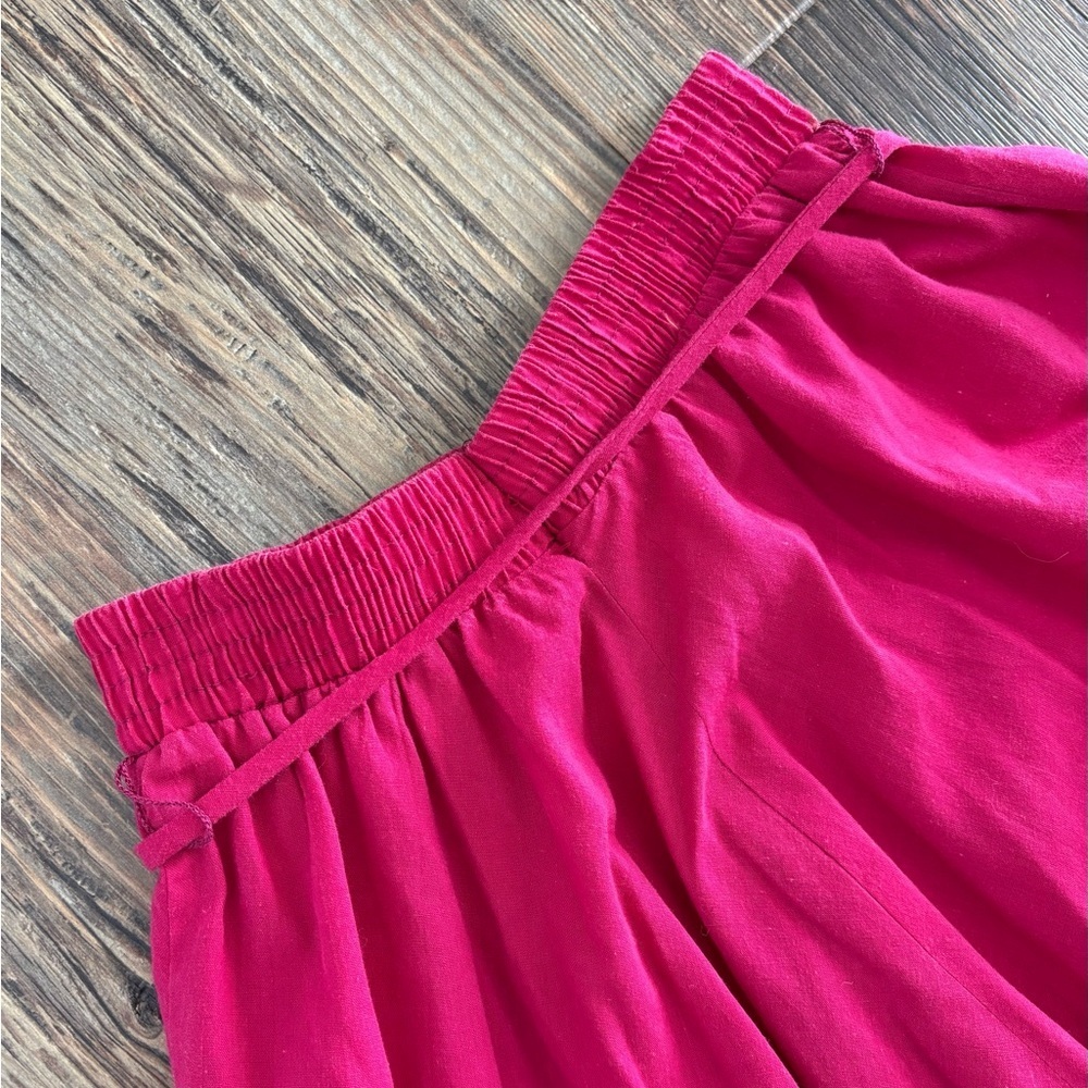 *Read Vtg A-Line Midi Skirt XS/S Fuchsia Elastic Waist Belt Colorful Beads BOHO - Picture 8 of 9